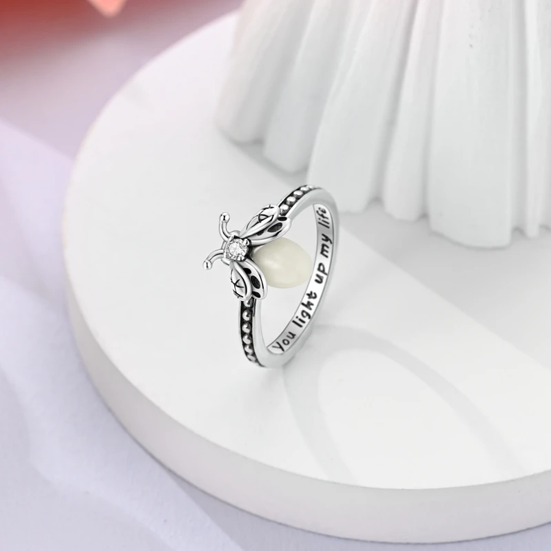 925 Sterling Silver Sparkling Hoops Ring Love Heart For Women Fashion jewelry Firefly Clover ring Party Anniversary Fine Gifts 3