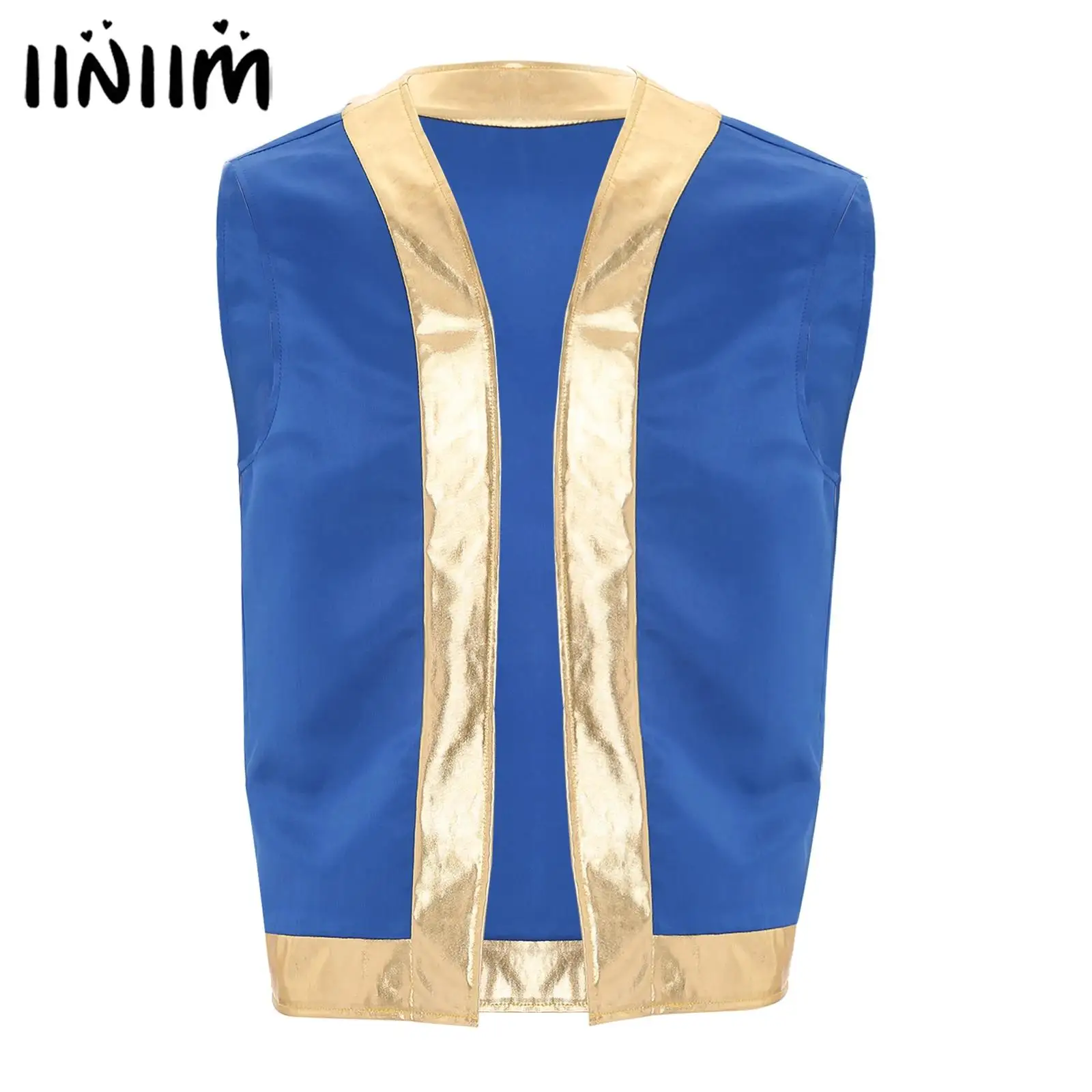 Mens Toad Vest Arabian Prince Costumi Cosplay Metallic Shiny Aperto Davanti Gilet Cartoon Captain Arab Roleplay Fancy Dress Up