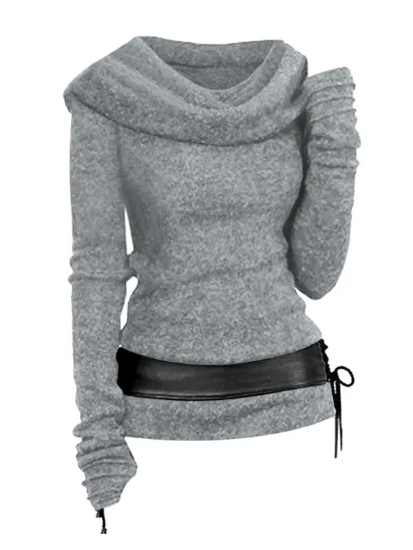 S-2XL Hooded Cowl Front Belted Lace Up Sweater Women Knitwear For Fall  Winter Fashion Hoodie Pullovers Female Long Sleeve Tops - AliExpress