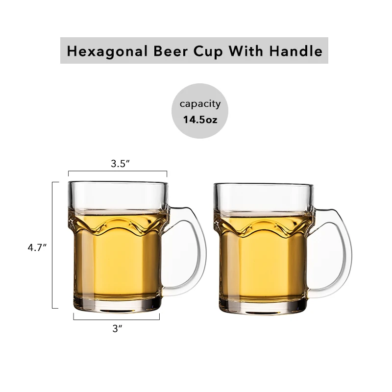 Hexagonal Beer Glass Cup with handle Large Drinking Cup for Tea, Coffee,  Root Beer Floats, Drinking Cups for Restaurant Bar Home