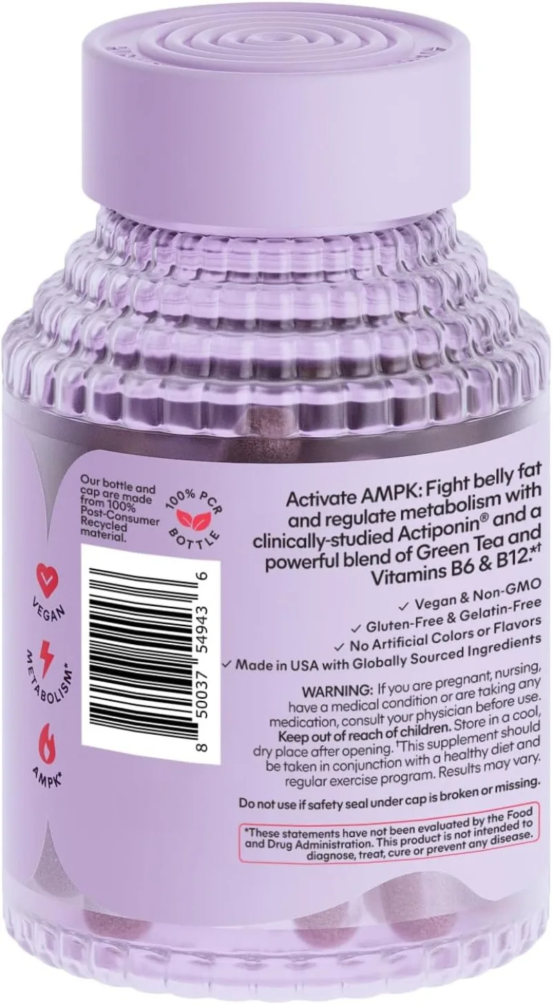 Metabolism, Belly Fat Burning + AMPK Activating Supplement for Men & Women Gynostemma, Green Tea Extract Vitamins B6 & B12 60pcs