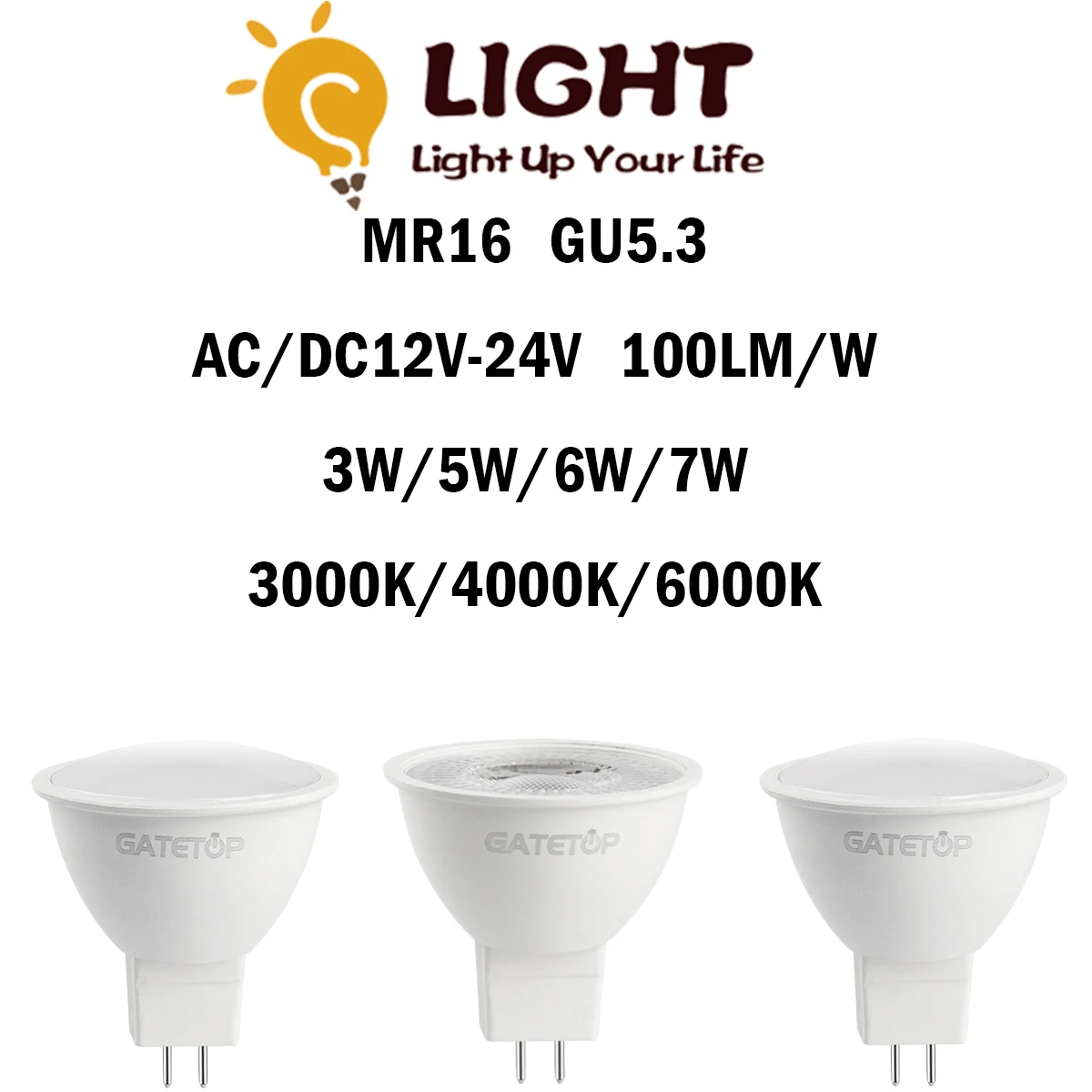 

LED Spotlight MR16 12PCS GU5.3 Low Voltage AC/DC12V-24V 3-7W 120/38 Degree Warm White Light No Flicker for Home and Office