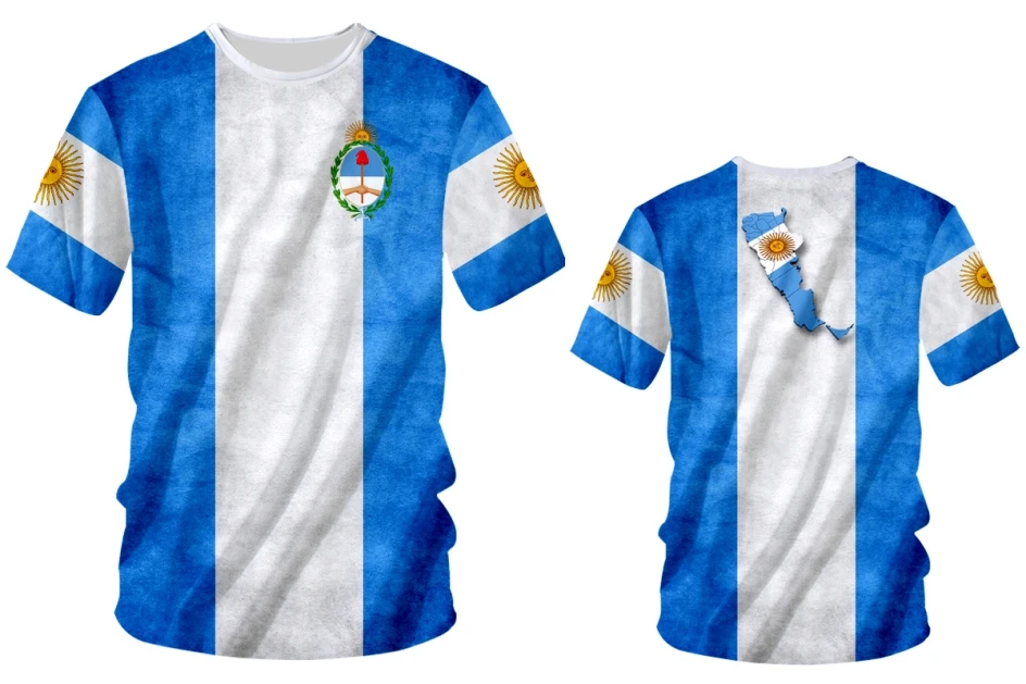 T-Shirt Argentina Bandiera 3D Da Uomo Emblema Nazionale Stampa Manica Corta Street Fashion T-Shirt Maglia Da Calcio Argentina Fan Abbigliamento