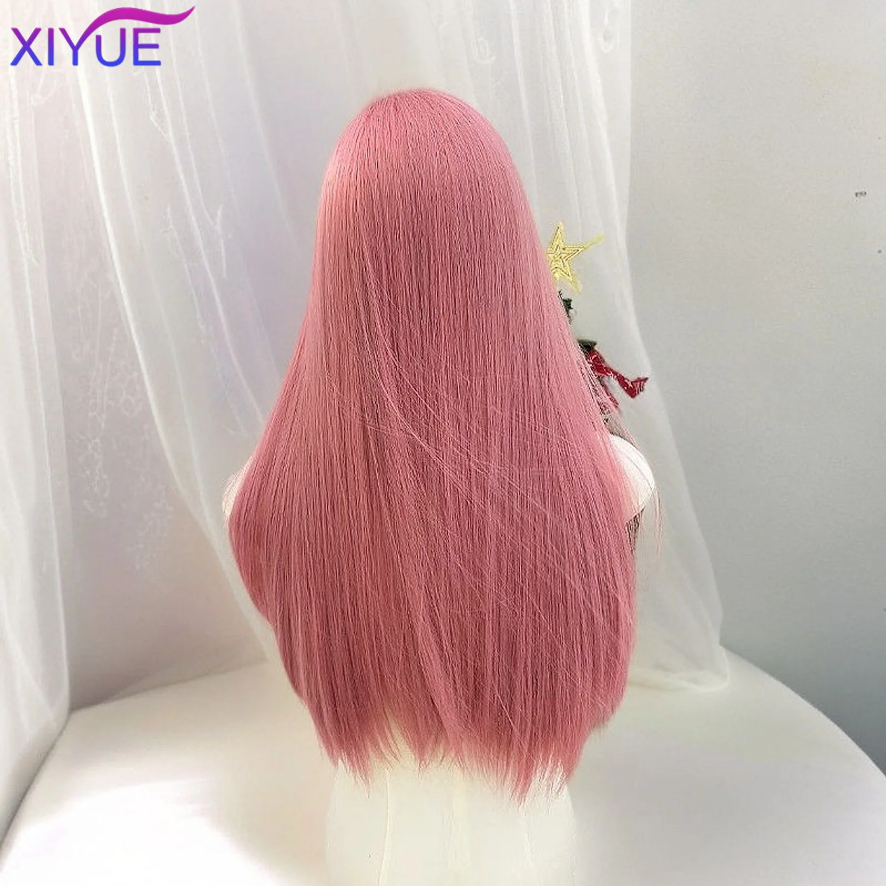 Synthetic Pink  Long straight hair Wigs Middle Part Natural Wave Wig Heat Resistant Cosplay Party Daily Hair Suitable for Women