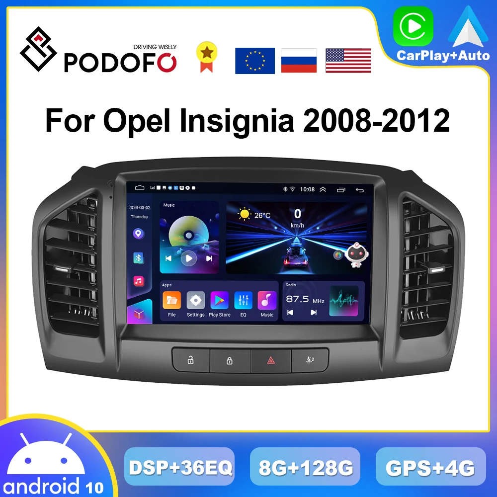 Автомагнитола Podofo для Opel Insignia 2008-2012, мультимедийный проигрыватель на Android, 4G, 2DIN, GPS, стерео, голосовое ии, Авторадио, головное устройство