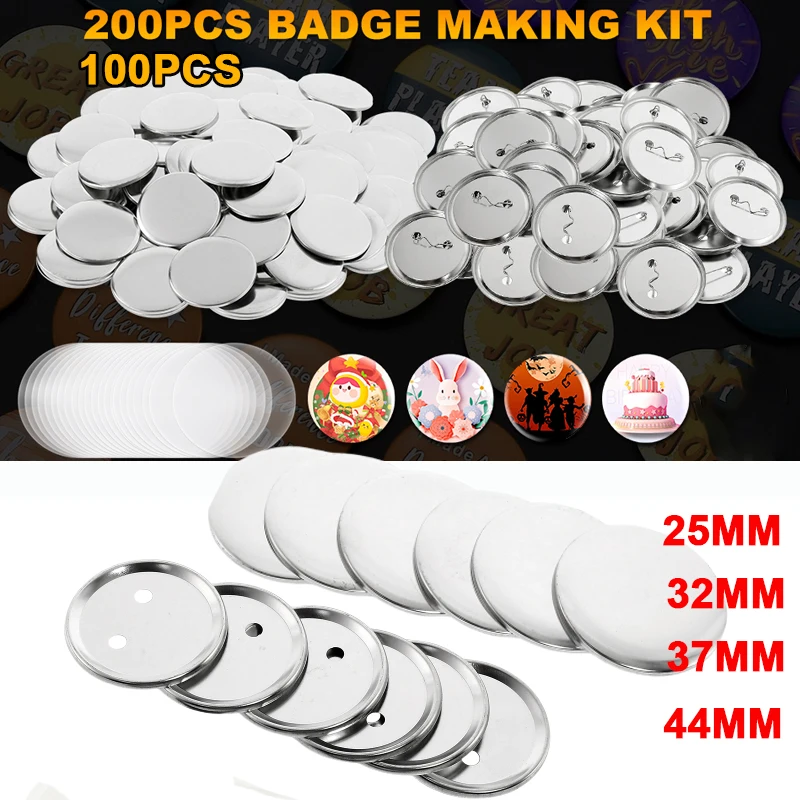 200Sets Metal Badge Pin Button Maker Parts 25mm 32mm 37mm DIY Blank Badge Button Parts for Art Crafts Making Iron-Base Badges badge parts button making supplies badge pin