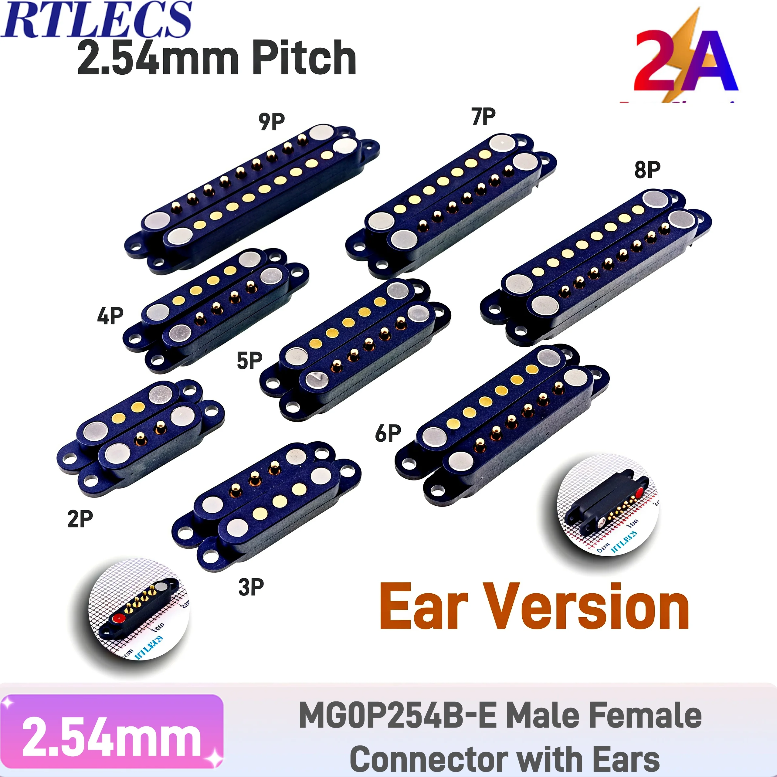 Spring Loaded Magnetic Pogo Pin PCB Connector - 2.54mm Pitch, 2A DC, Multiple Pole Options