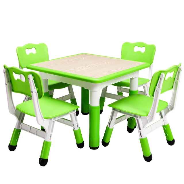Kids Table and 4 Chairs Set, Height Adjustable Children Table and Chair Set ,Graffiti Top & Non-Slip Legs for Classroom & Home