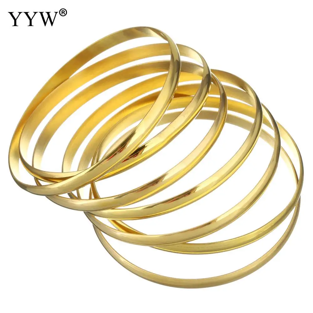 7pcs horké nový nerez ocel šperků pokovené zlato barva 67mm bangles půvab přívěsek pro děvče a ženy dar móda náramek