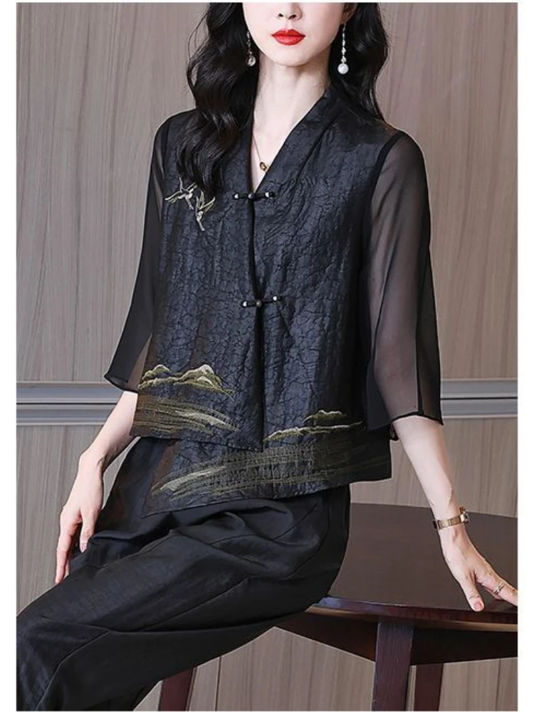 Vintage Top Faux Silk Cardigan Women Clothing Cropped Jacket Coil Buttons Luxury Designer Clothes Spring Summer Thin Tops