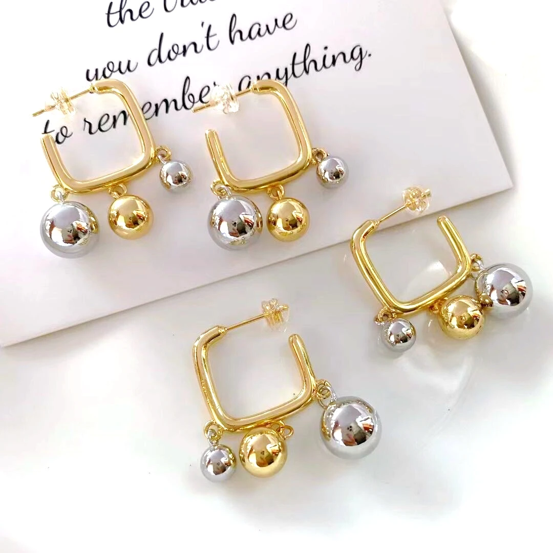 

3Pairs Gold Silver Plated Drop Ball Stud Earring 2023 Fashion Three Round Ball Geometric Earring For Women Gift