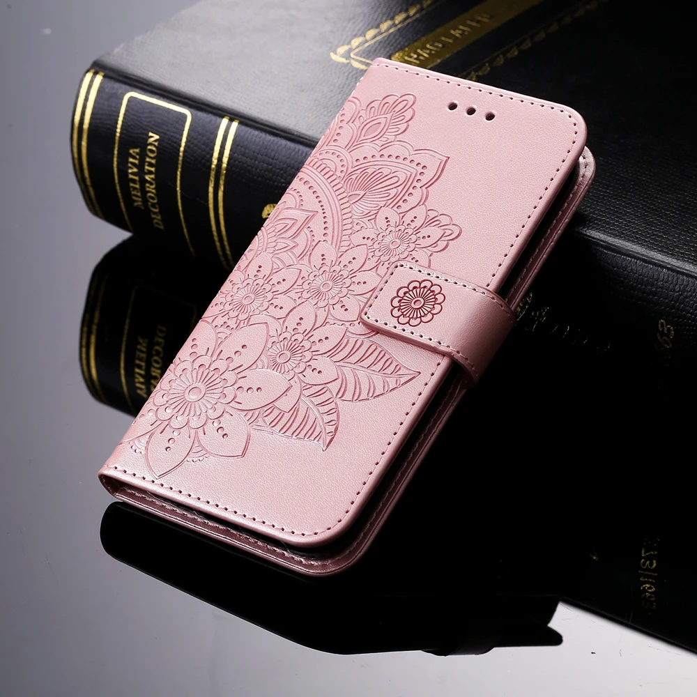 Premium Sunflower Embossed Leather Wallet Case with Magnetic Flip Cover