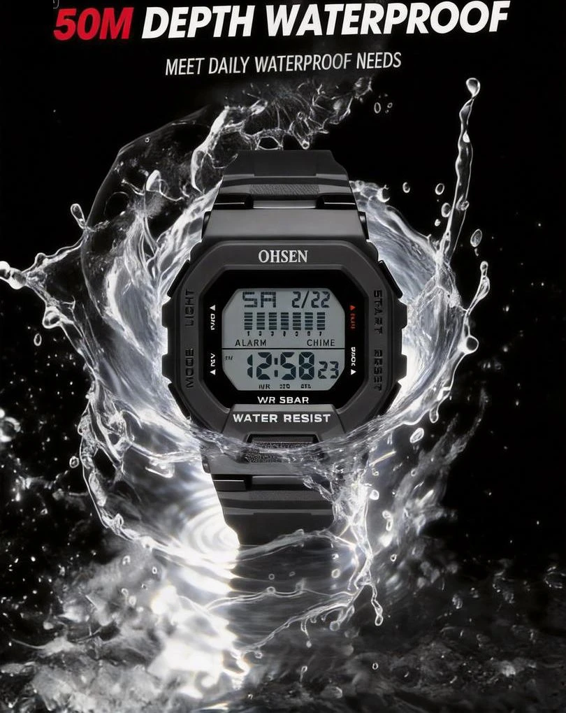 Stylish Green Sports Digital Watch - 5ATM Water Resistant Men's Wristwatch