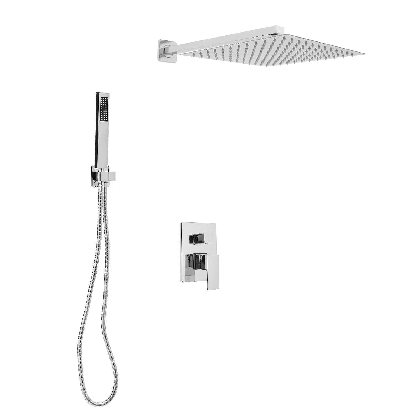 30 cm Chrom-Duschset aus Edelstahl, G1/2, Regenspray, Handbrause mit Duschventil und Schlauch – Detail 6
