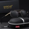 BARCUR Men Sunglasses Polygon Frame TAC Lens delicate thickened striped design- UV400 Driving Outdoor Polarized Sunglasses