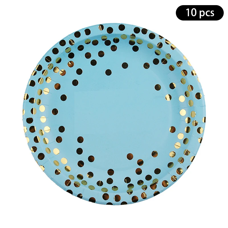 10pcs bronzing blue dot birthday tableware disposable tablecloth dinner plate tissue paper cup disposable tableware set