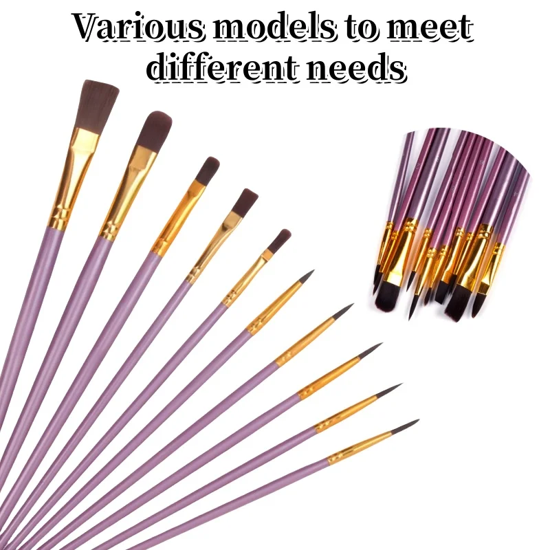 10 High-quality Nylon Brush Set of Oil Brush Plastic Rod Art Painting Watercolor Gouache Painting Pen