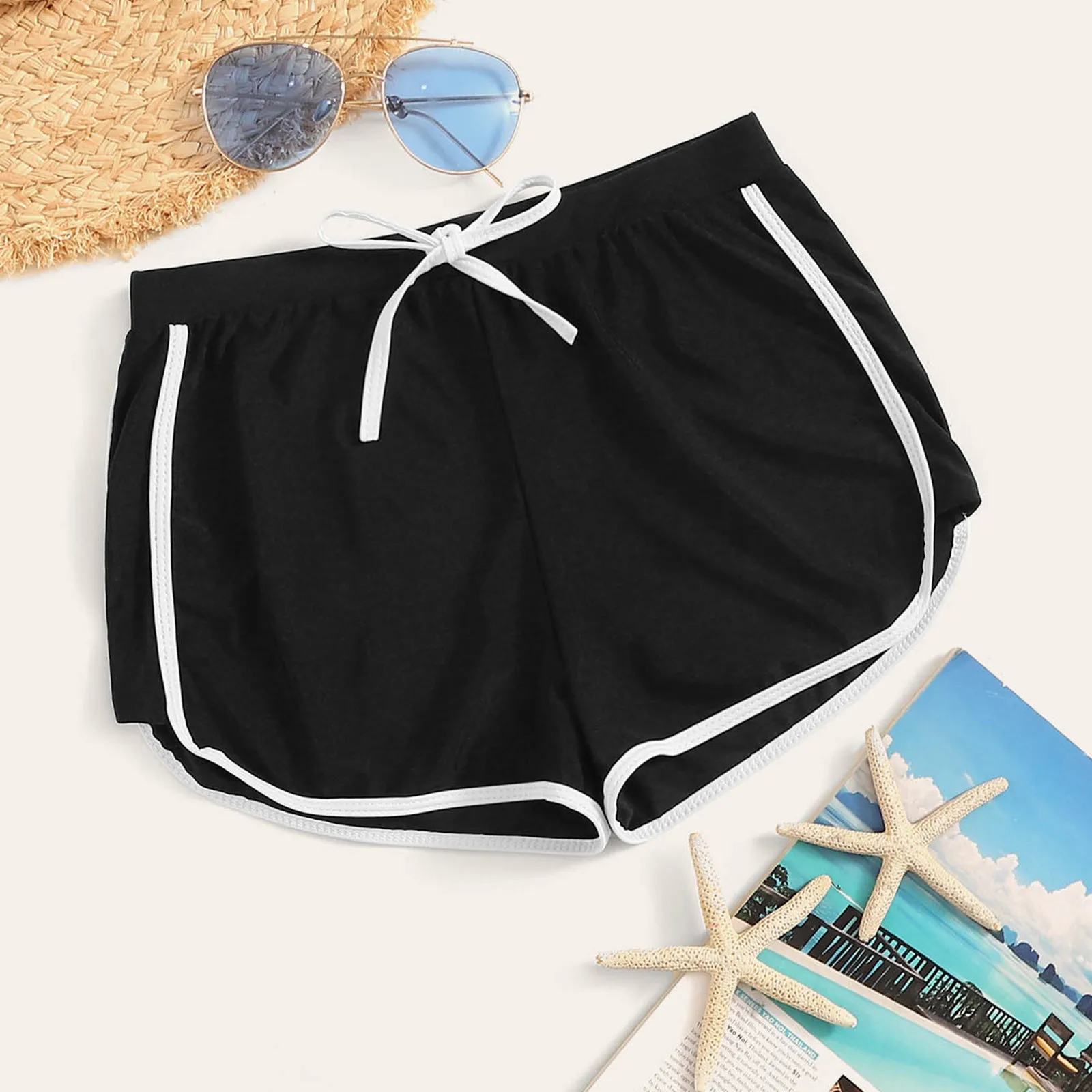 

Striped Pinted Women Beach Shorts Buttons Running High Waist Lace Up Swim Bikini Bottom Biker Shorts Swimwear Beach Tankini P5