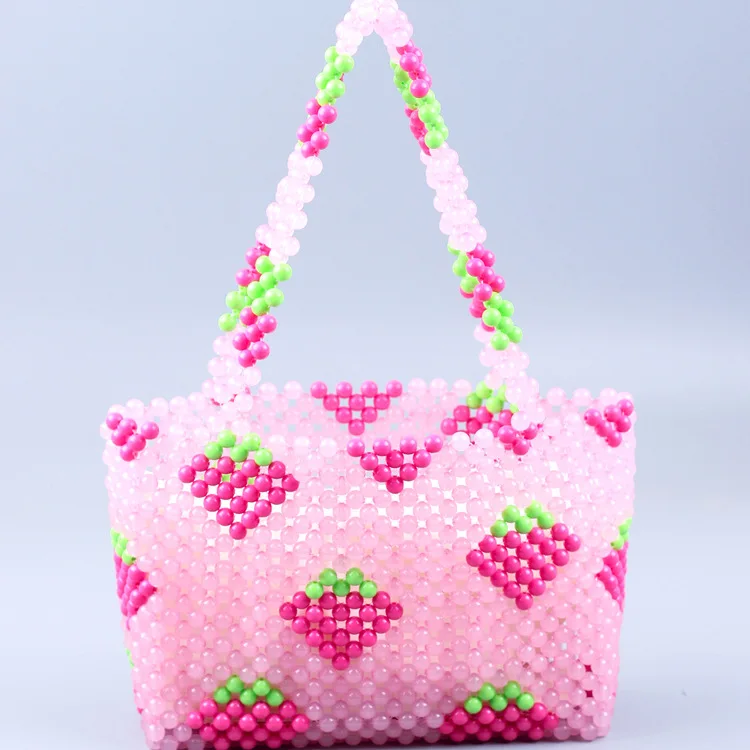 2023 New Cute Pink Strawberry Beaded Bag Fashion Sweet Girl