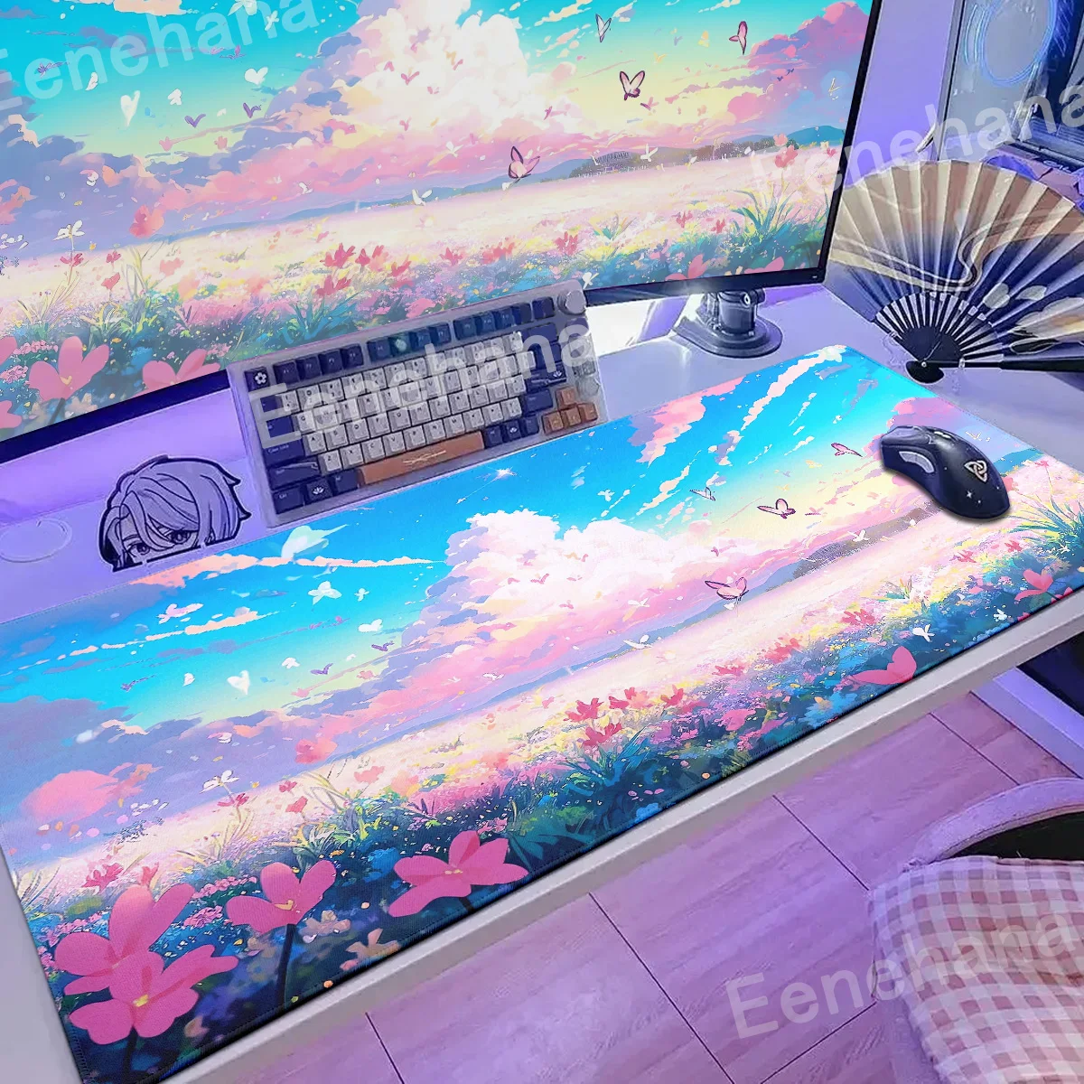 Große PC Gaming Ästhetische Schönheit Locking Edge Japan Landschaft Anime Computer Gummi Mauspad Desktop Matte für Laptops Teppiche