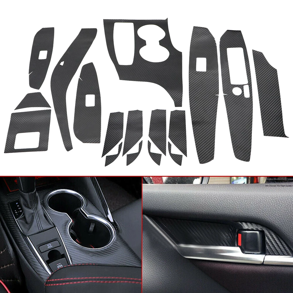 

18pcs Door Armrest Decal Carbon Fiber Pattern Decor Film Car Interior Trim Stickers Car Sticker for Toyota Camry 2018-2021 LHD