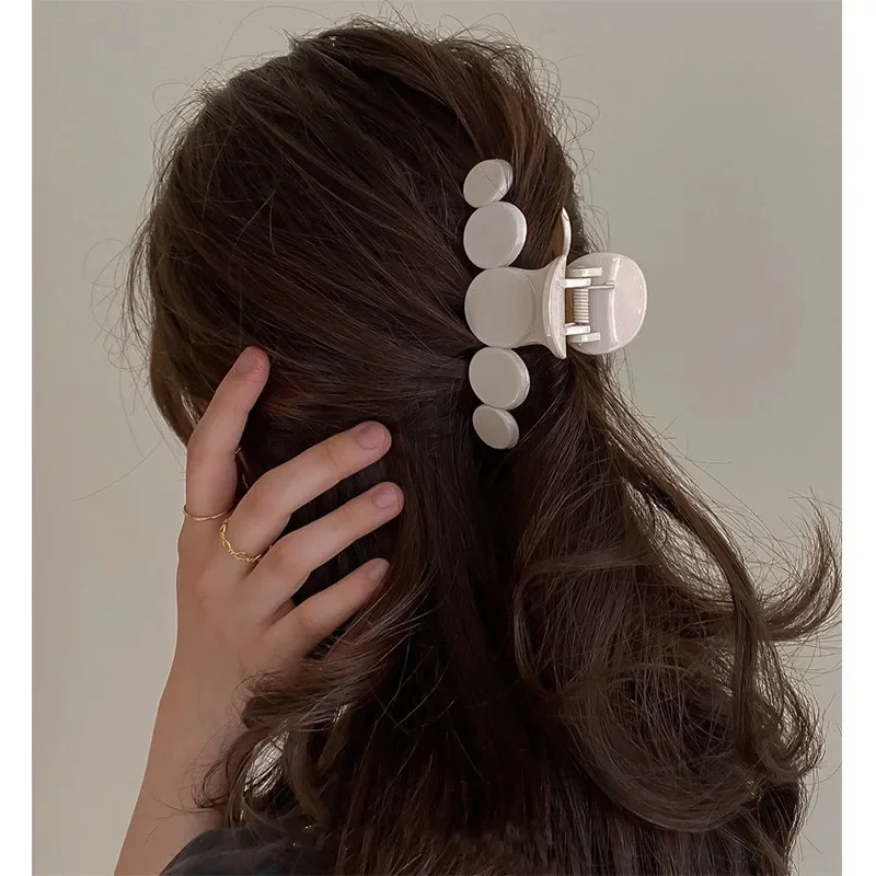 Korean Women Geometric Acrylic Hair Claws Elegant Big HairClips Simple Hair Holder Girls Clamps Ivory Khaki