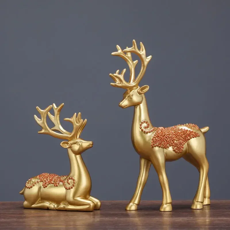 

2Pcs Deer Statue Ornament Reindeer Figurine Resin Sculpture Living Room Home Decoration Accessories Nordic Desktop Decor