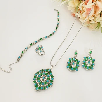 Vintage Turquoise Copper-Plated Zircon Jewelry Set for Women,Dazzling Gift for Birthday Wedding Christmas Valentine’s Day
