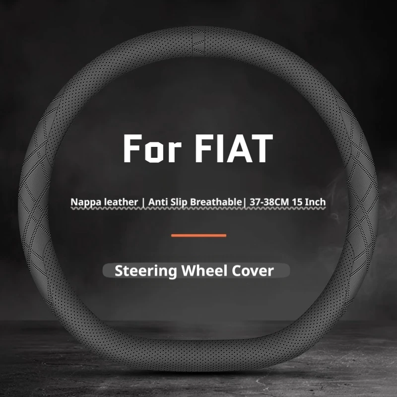 Premium Leather Non-Slip Breathable Car Steering Wheel Cover, 37-38cm,