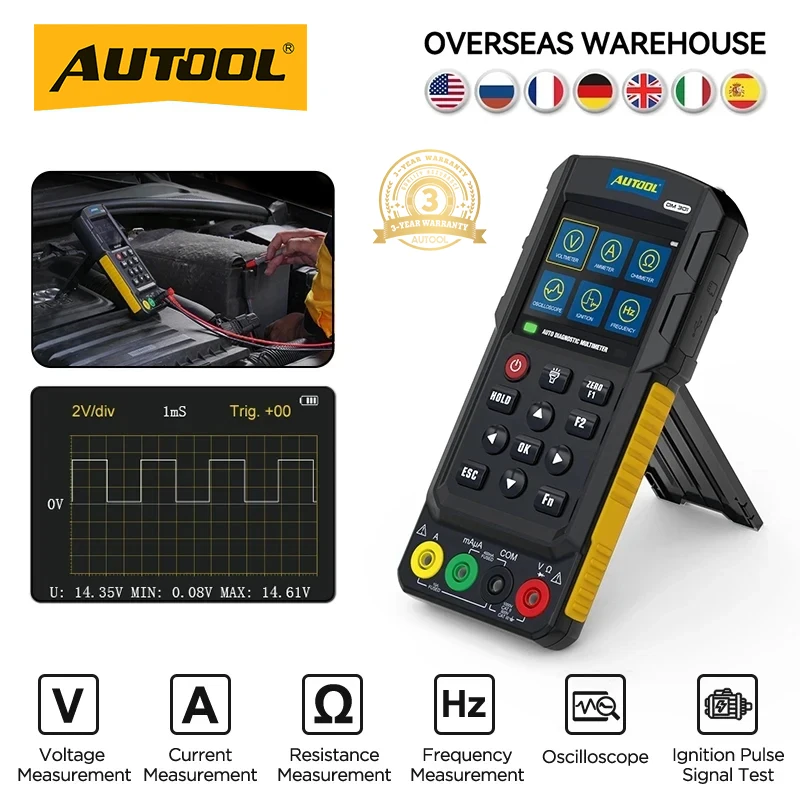 AUTOOL DM301 multimetro diagnostico per auto Tester per circuiti per auto analizzatore sonda di potenza oscilloscopio/diodo/Test del segnale di impulso di accensione