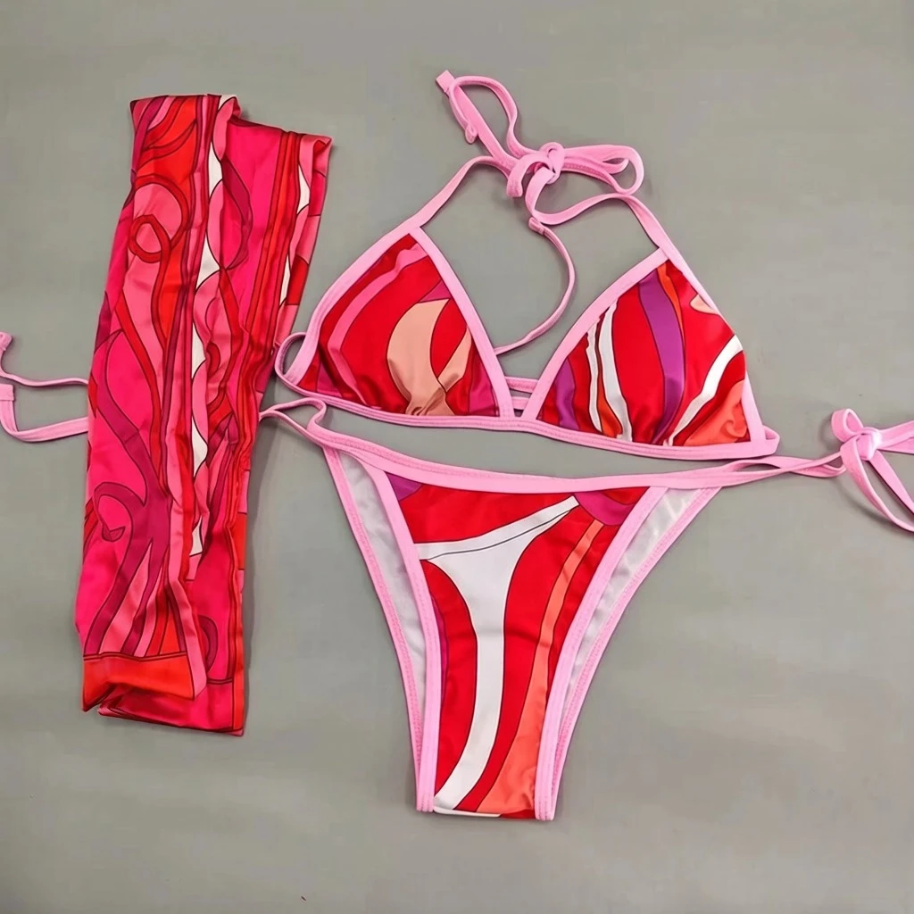 Conjuntos de Bikini Rojo para Mujer, Diseño Clásico 2026, Marca de Moda, Ropa de Playa, Trajes de Baño con Diadema