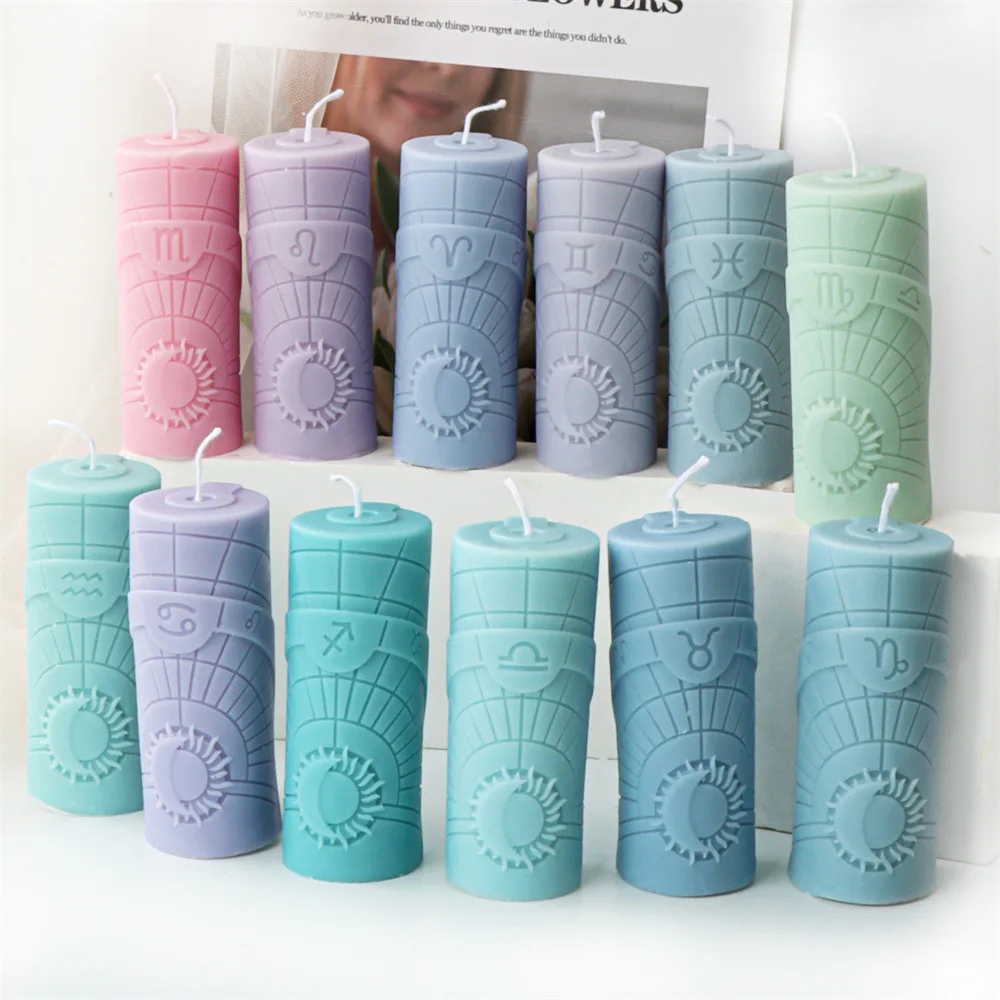 

12 Constellation Cylindrical Relief Candle Silicone Mold Aromatherapy Resin Gypsum Model Aromatherapy Valentine's Day Atmosphere