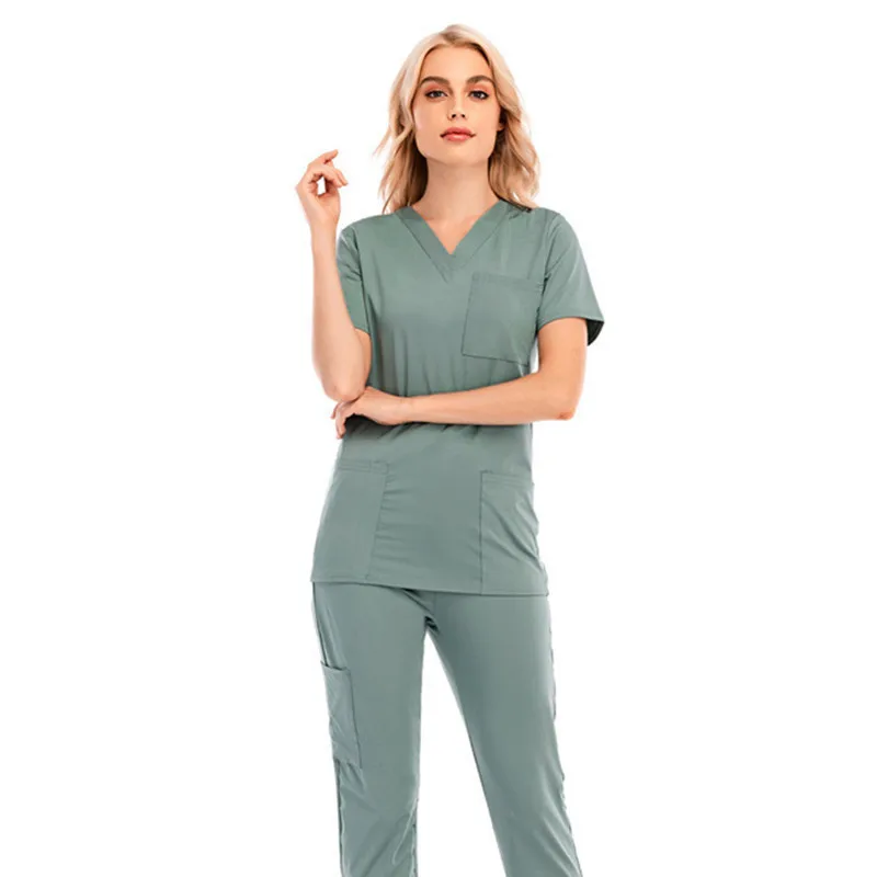 Nurse Accessories Women Nurse Clothes Sport Leisure Jogging Pants Solid Color V-neck Short Sleeve Pocket Nurse Uniform Set Scrub sexy nurse costume erotic clothes nurse cosplay maid porn uniform set costumes women role play lingerie women babydoll dress