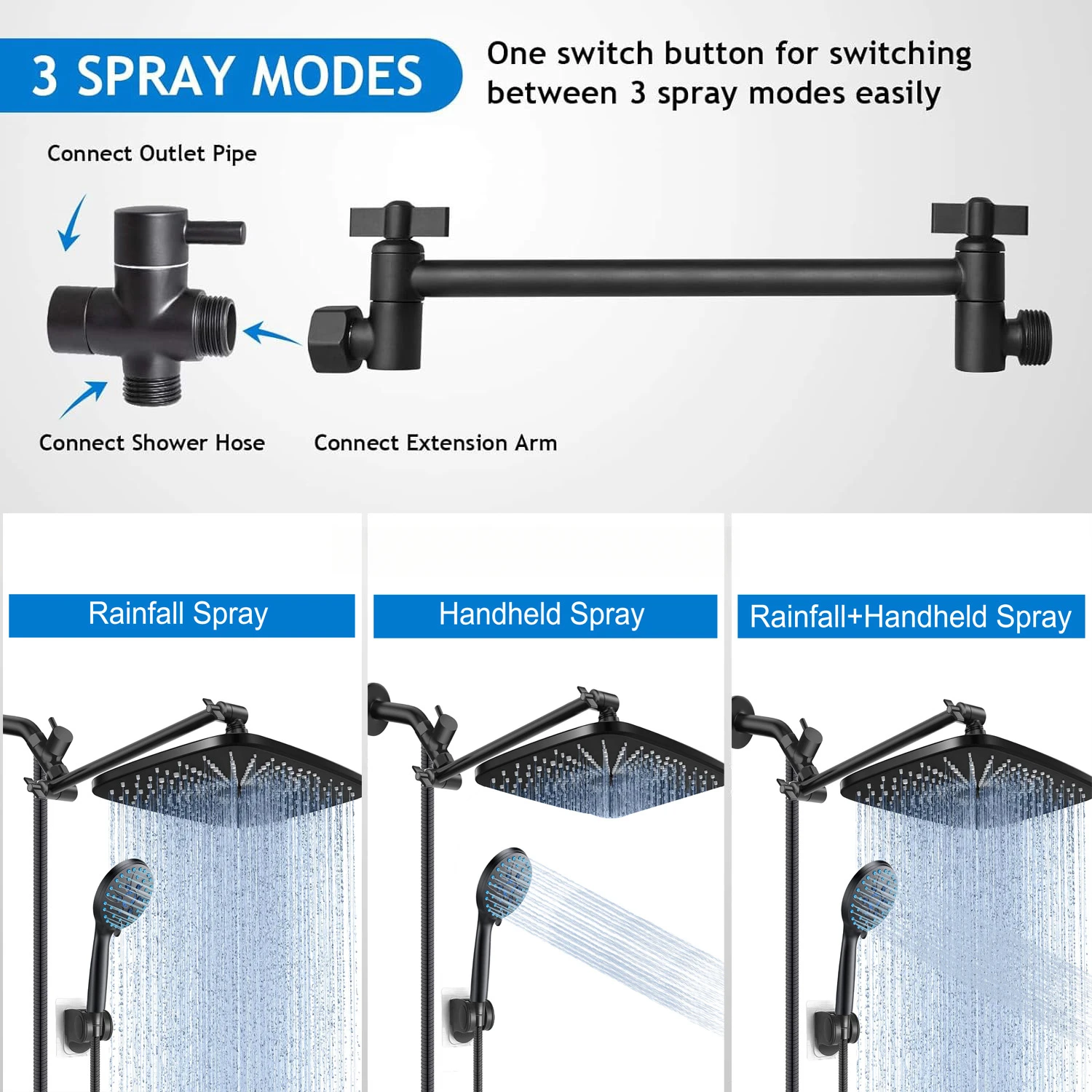 Shower Set 12 Inch ABS Starry Ceiling Showerhead Handheld Sprayer Concealed System 4