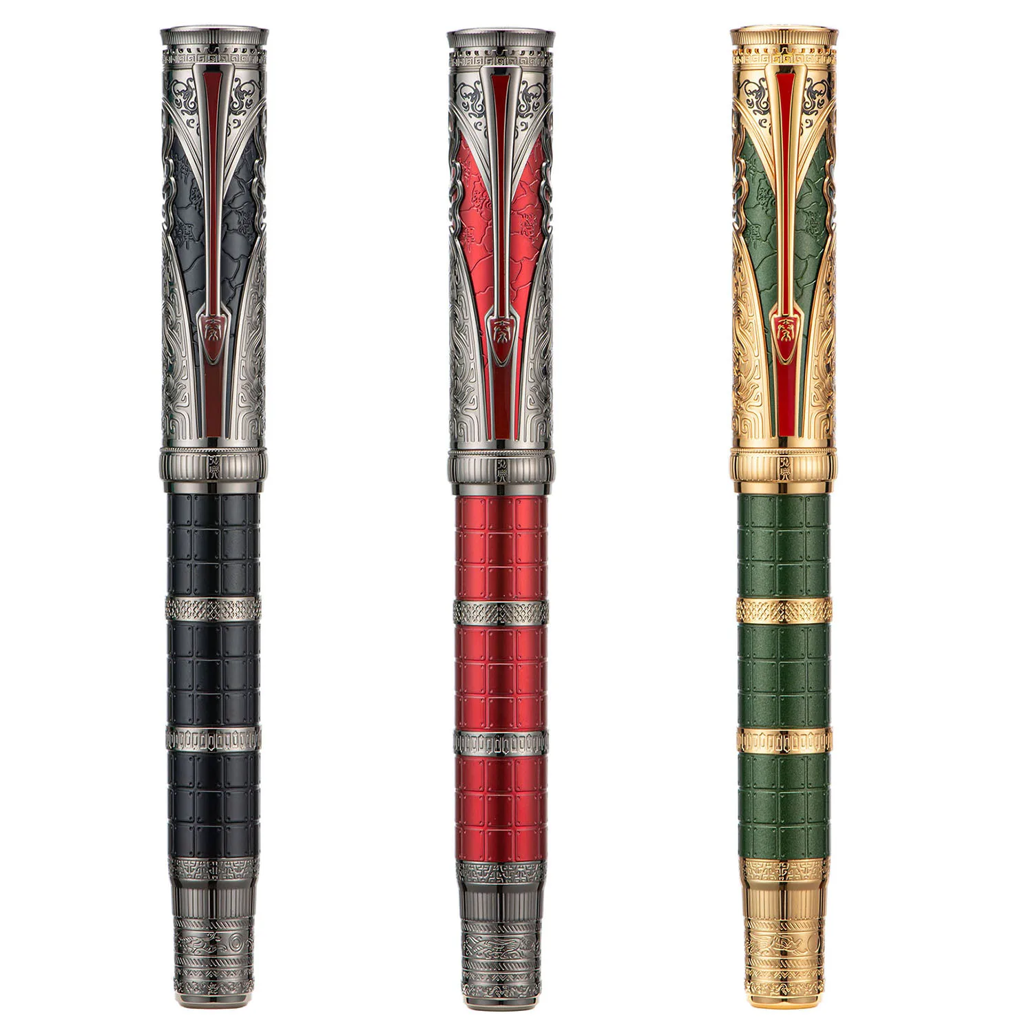 Hongdian D5S Qin 금속 만년필, 컨버터 다이너스티 시리즈, EF/F 펜촉, 정교한 레트로 글씨, 중국 스타일 각인