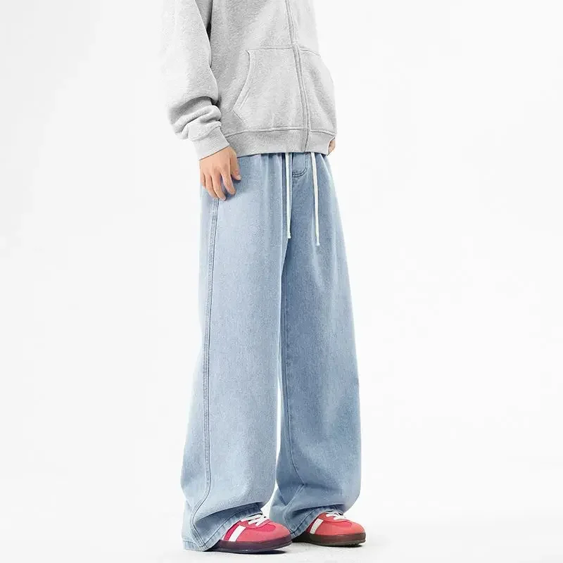 The autumn new American men's wide leg jeans feature loose retro straight leg pants, with a casual and fashionable high street 2