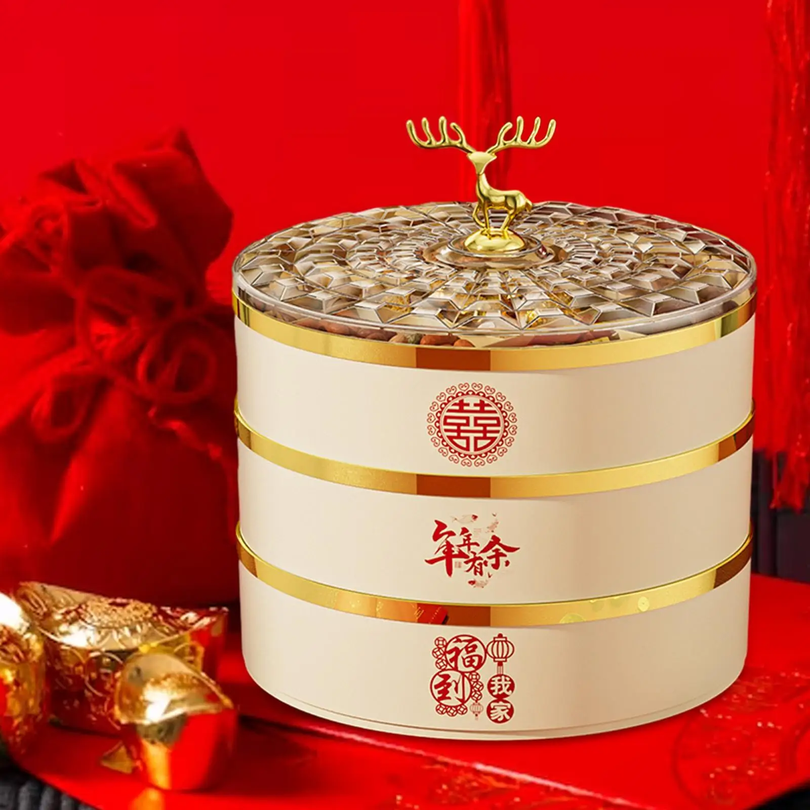 Dried Snack Platter Candy Container with Lid Chinese New Year Serving Tray