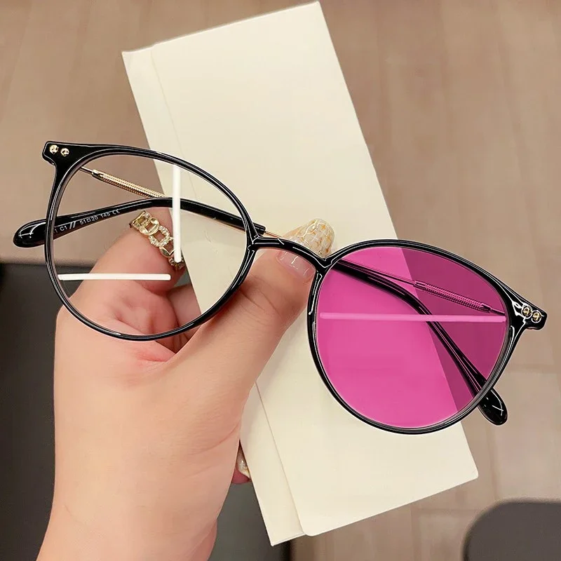 Round Frame Photochromic Glasses Trendy Near Sight Eyeglasses Men