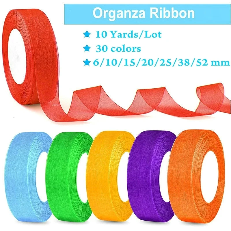 10 Meters Organza Ribbon Gift Wrapping Decoration Christmas Silk Ribbons 6/10/15/20/25/40/50mm Nylon organza ribbon