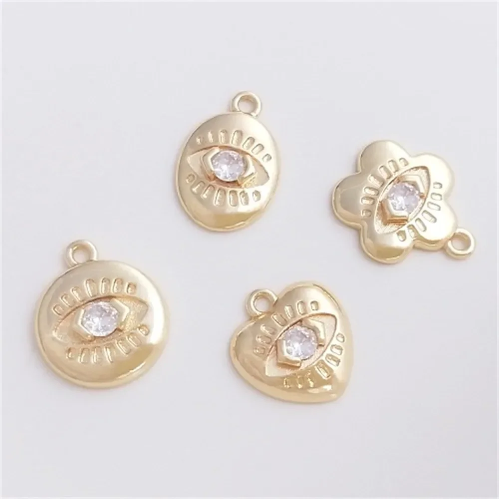 

Eyes Inlaid with Zircon Pendant 14K Gold-plated Round Oval Flower-shaped Diy Bracelet Necklace Jewelry Charms Pendant K491