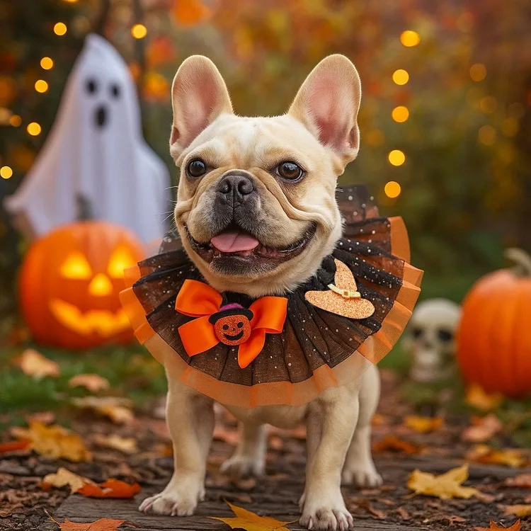 Kleine Hundehalsbänder Haustier Schal Halsband Zubehör Halskette Sabbern Lätzchen Hund Katze Halloween Spitze Zauberer Kürbis Gaze Schal Haustierbedarf – Detail 11