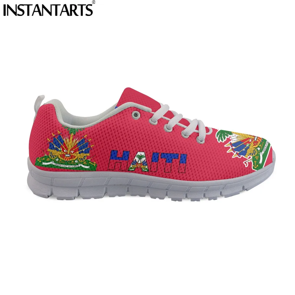 INSTANTARTS Haiti Flag 3D Print Women Mesh Sneaker Light Comfortable Femme Flat Shoe Breathable Girls Walking Footwear Lace up