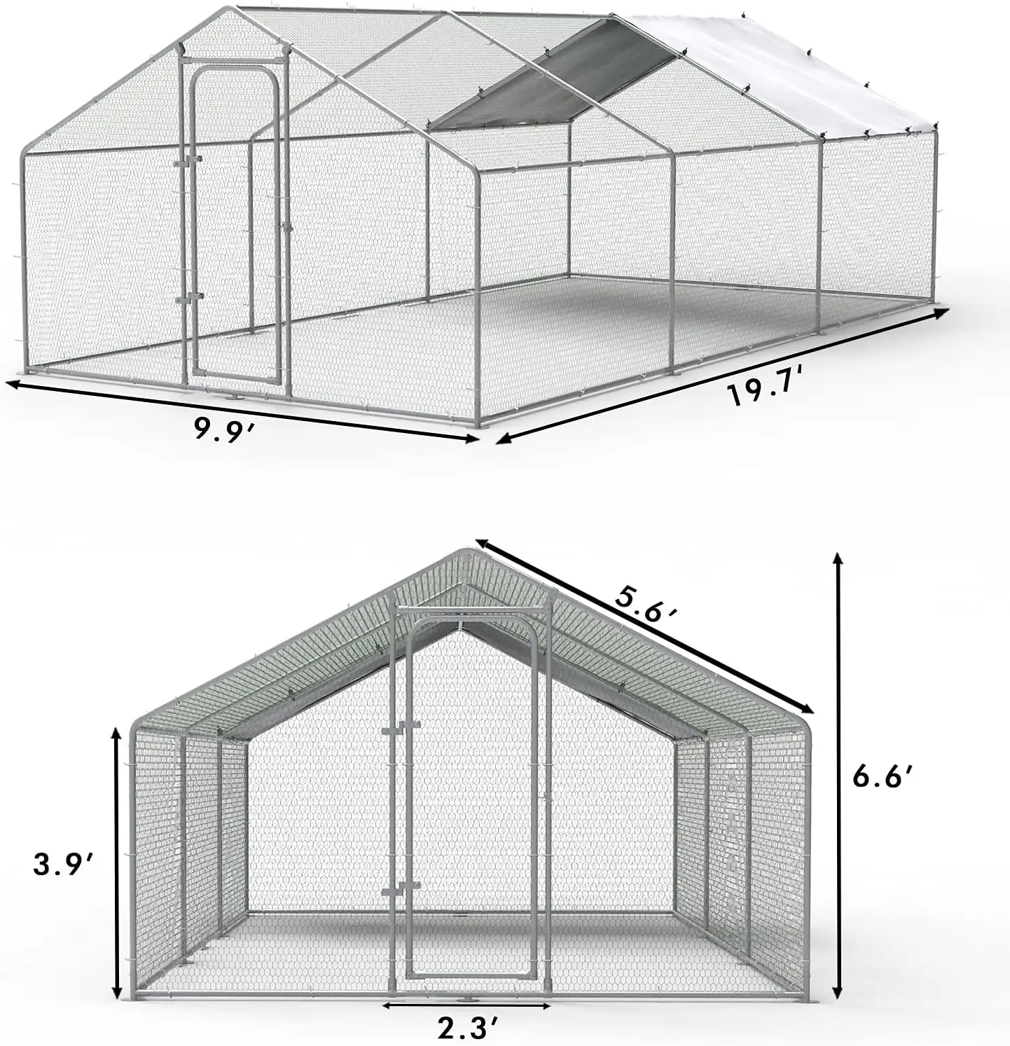 Metal Large Chicken Coop, Spire Shape Walk-in Poultry Chicken Hen cage, Rabbits Duck Cages with Waterproof and Anti-Ultraviolet 2