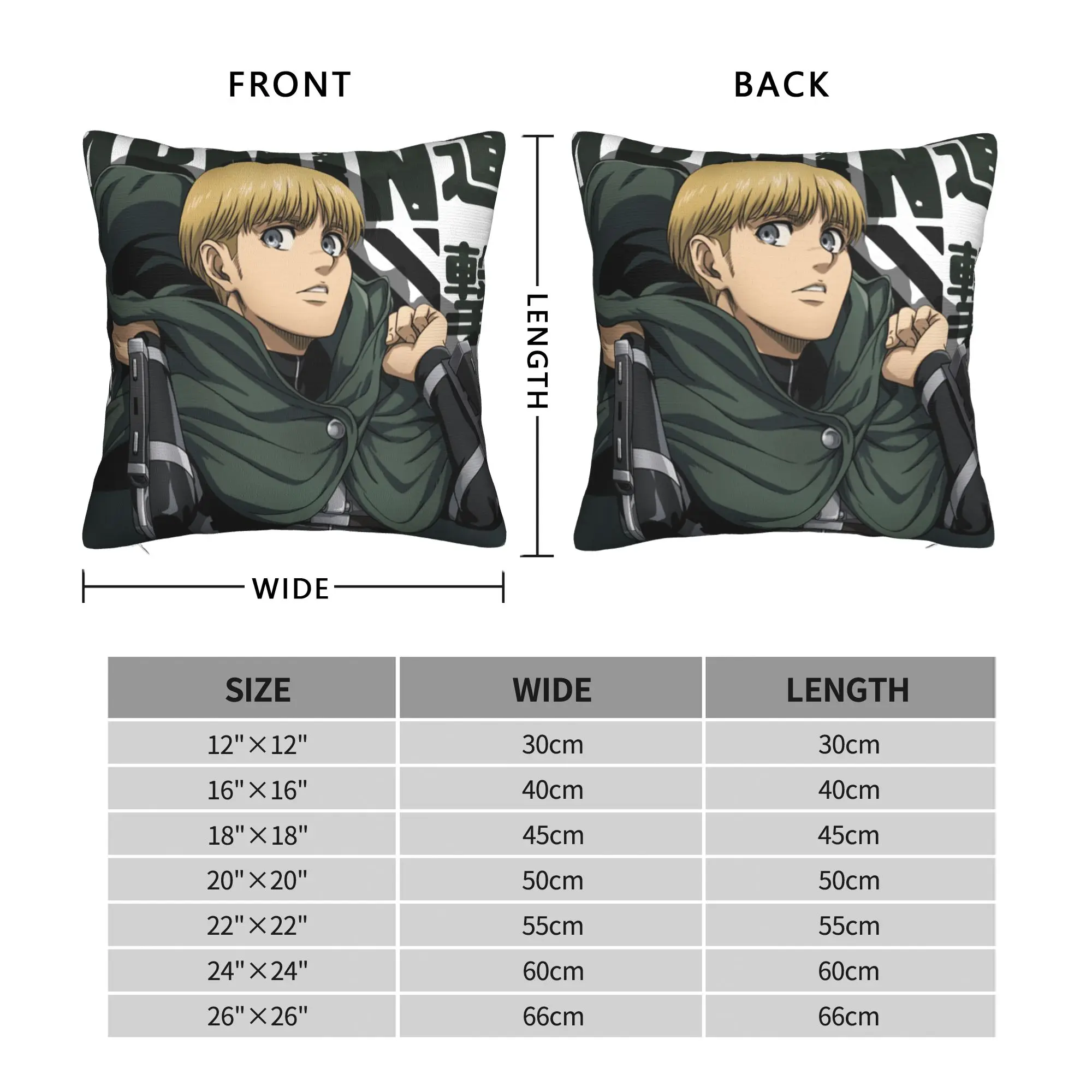 Armin Arlert AOT 애니메이션 베개 커버 인쇄 패브릭 쿠션 커버 장식 베개 커버 시터 스퀘어 40*40cm