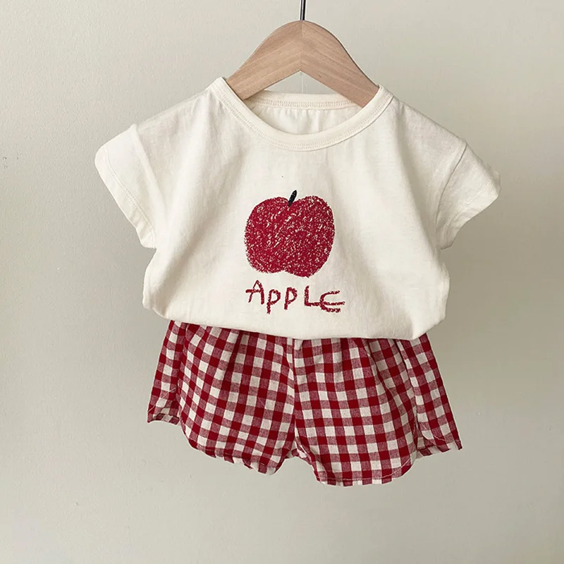 

Summer children's fruit printing set boys and girls aged 1-6 short sleeved T-shirts and shorts two-piece baby casual sportswear