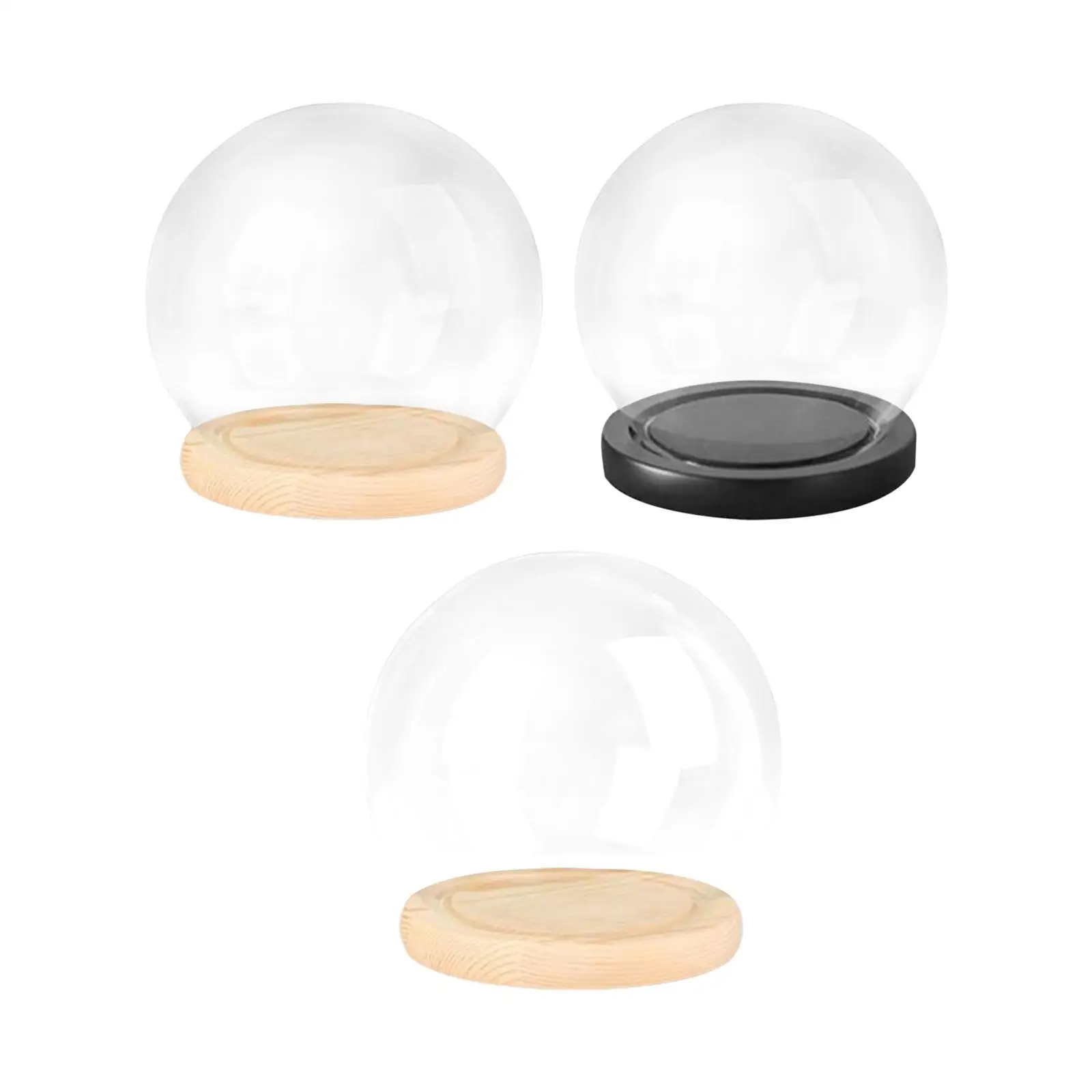 Clear Glass Display Dome Wooden Base Dollhouse Decoration Bell Jar Display Case Pedestals Micro Landscape Holder