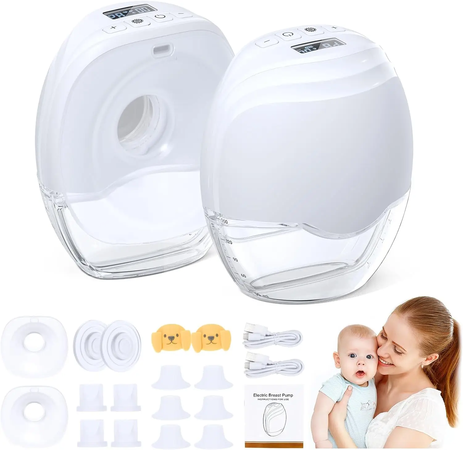 2pcs Wearable Electric Breast Pump Tritan Material  Wireless Breast Pump Silent Milk Extractor BPA-free usb electric breast pump bpa free silent wearable automatic baby breastfeeding milk bottle extractor sucking postpartum