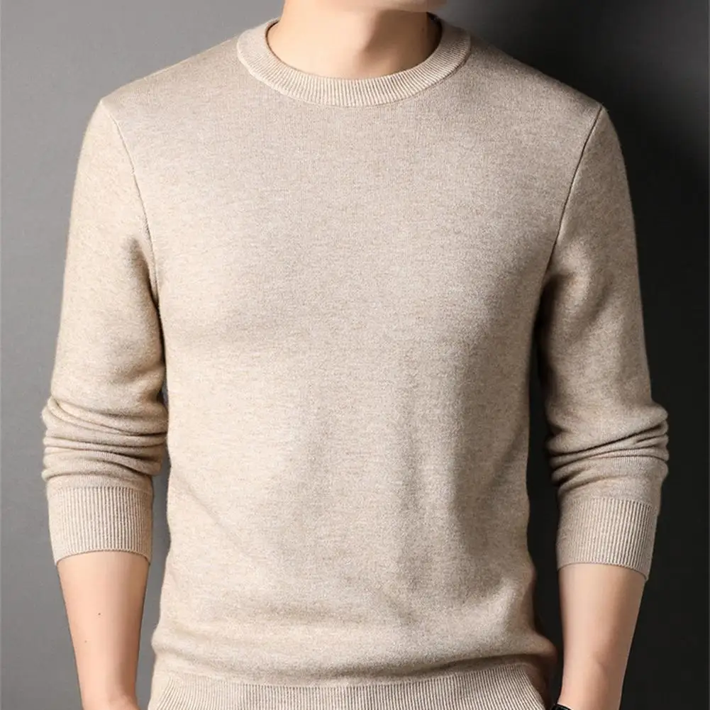 

Long Sleeve Men Sweater Stylish Cozy Men's Business Sweaters Soft Knitted Round Neck Slim Fit Anti-shrink for Fall Winter
