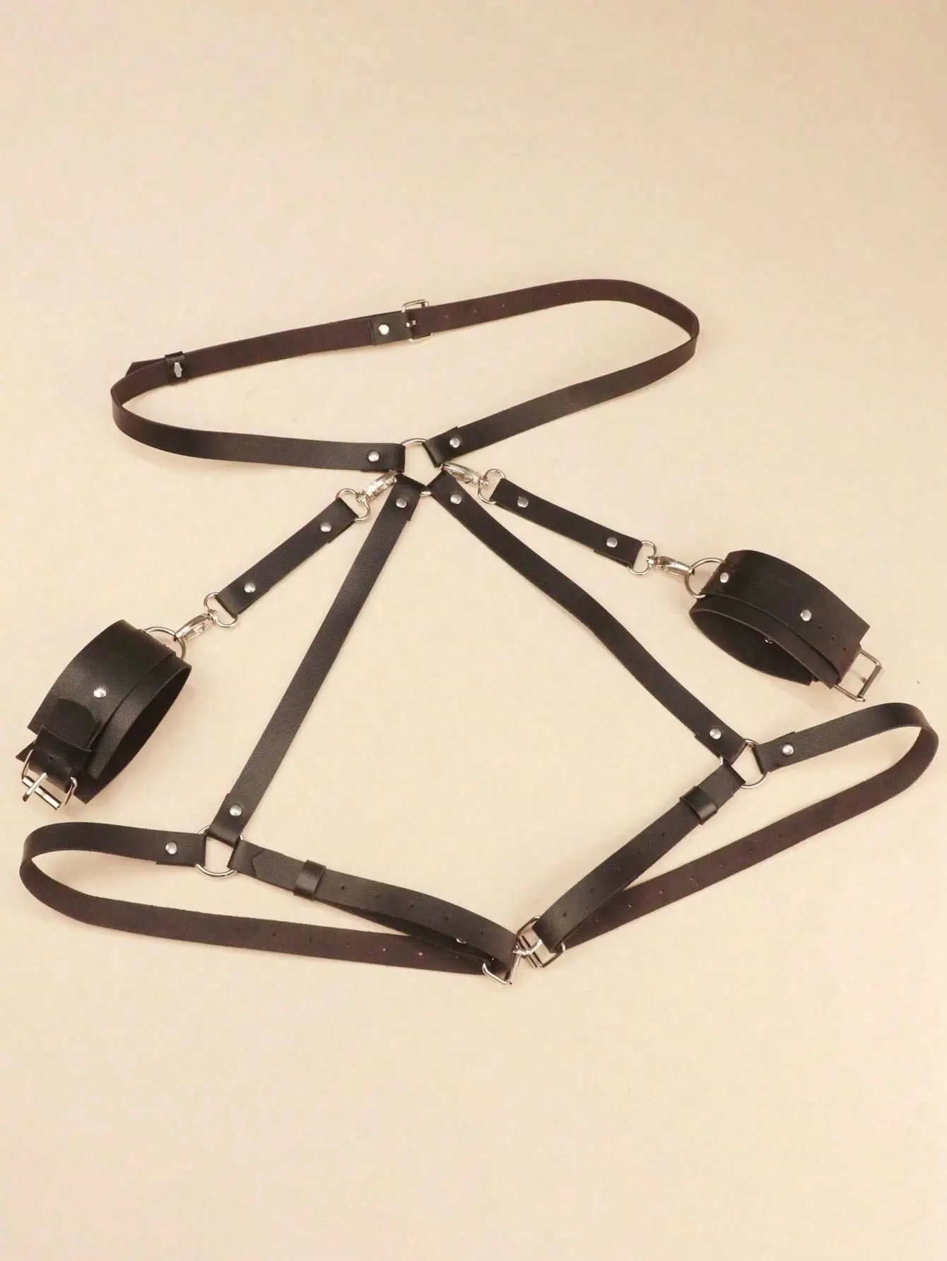 Women's Stylish Leather Thigh Belt and Bracelet Set - Fashionable Fetish Accessory