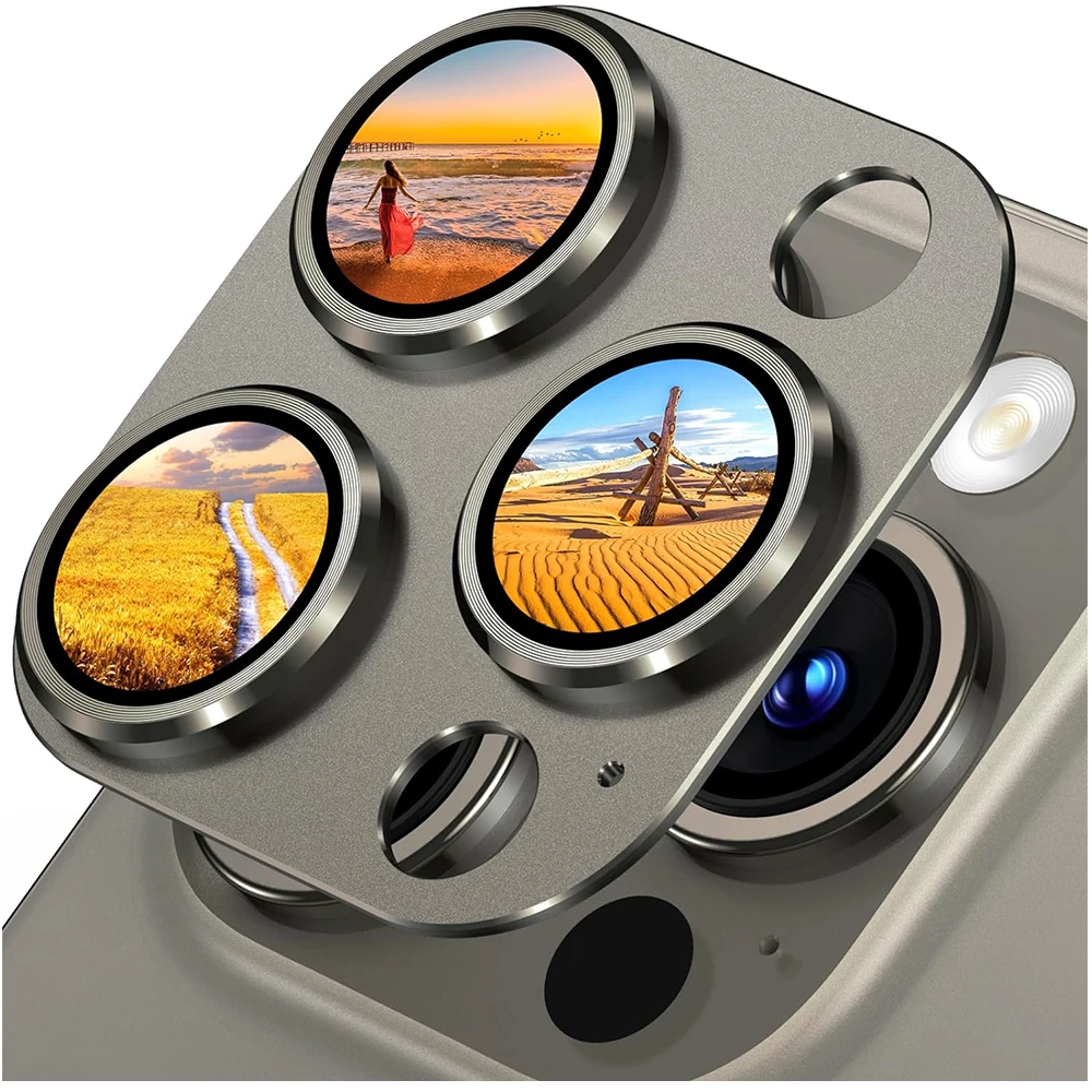 Natural Titanium Gray Metal Camera Lens Protector with Glass Screen Shield